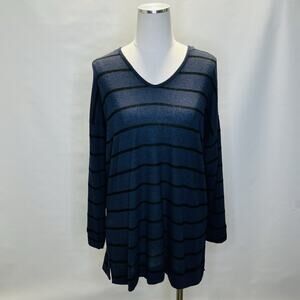 Soft Surroundings Downtown Hoodie Sweater Tunic Womens XL Blue Striped Pullover